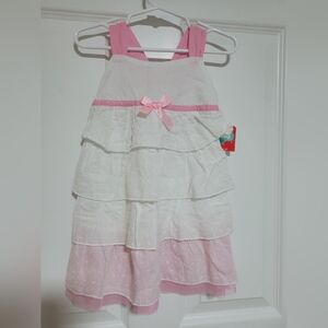 Pink and White Layered Kids Casual Dress